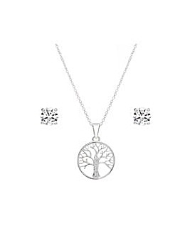 Simply Silver Sterling Silver 925 Cubic Zirconia Tree Of Love Set - Gift Boxed