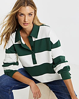 Green & White Stripe Polo Neck Sweatshirt
