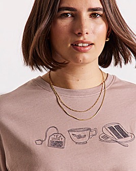 Simply Be Mocha Embroidered Tea T-Shirt
