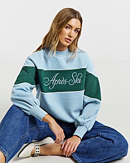 Simply Be Blue Apres Ski Graphic High Neck Sweatshirt
