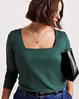 Simply Be Dark Green Long Sleeve Square Neck Top