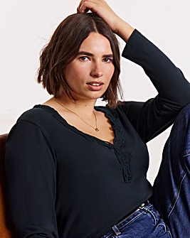 Simply Be Black Cosy Long Sleeve Lace V Neck Top