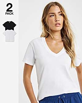 Black & White 2 Pack Longline V Neck T-Shirts