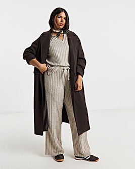 Oatmeal Marl Cut & Sew Wide Rib Wide Leg Joggers