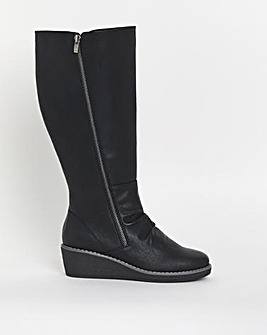 Cushion Walk Wedged Crepe Sole Knee High Boot E Fit Standard Calf