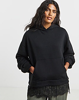 Black Eyelash Lace Trim Hoodie