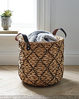 Crossed Basket with Faux Leather Handles
