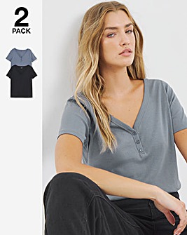 Black & Blue 2 Pack Henley Tops