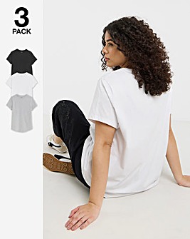 Black, White & Grey 3 Pack Curved Hem T-Shirts