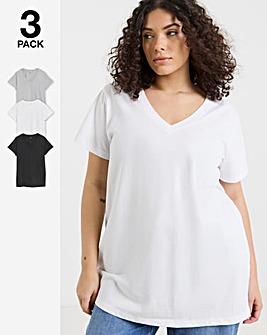 Black, White & Grey 3 Pack Longline V Neck T-Shirts