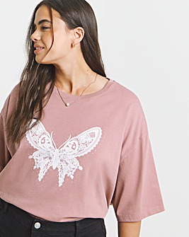 Dusty Pink Butterfly Graphic T-Shirt