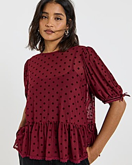 Black Lace Mesh Puff Sleeve Top