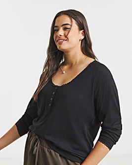 Black Lace & Rib Trim Top