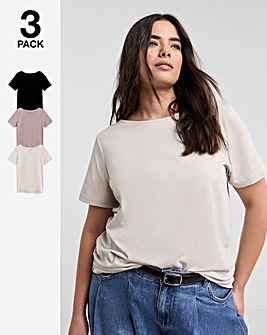 Oatmilk, Black & Pink 3 Pack of Short Sleeve Slash Neck Tops