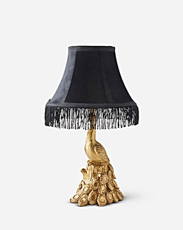 Peacock Resin Lamp with Empire Fringe Shade