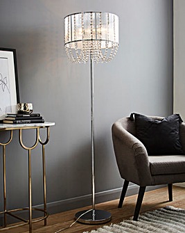 Floor Lamp with Fabric Wrap Shade and Glass Drops
