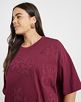 Burgundy Floral Burn Out T-Shirt