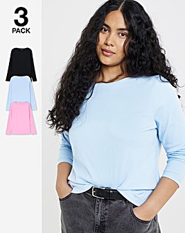 Simply Be Black, Blue & Pink 3 Pack Long Sleeve Rib Tops