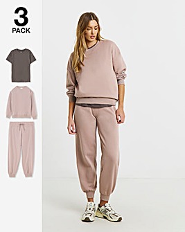 Simply Be Black & Choc Ultimate 3 Set Pack of T-Shirt, Sweatshirt and Jogger