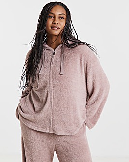 Mocha Fluffy Hooded Zip Through