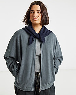 Charcoal Marl Cut & Sew Zip Up Bomber Jacket