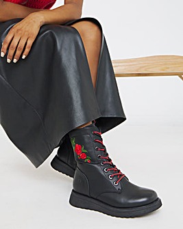 Heavenly Feet Floral Martina Lace Up Chunky Boot Ex Wide Fit