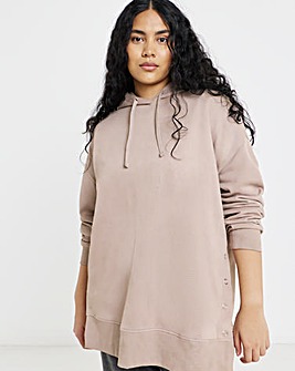 Mocha Popper Side Longline Hoodie