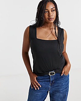 Black Double Layer Square Neck Vest
