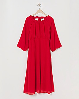 Textured Puff Sleeve Tie Back Dress