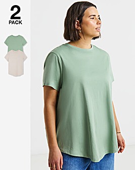 Sage & Oatmeal 2 Pack Curved Hem Longline T-Shirts