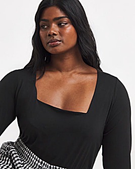 Black Long Sleeve Square Neck Top