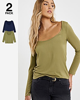 Navy & Khaki 2 Pack Scoop Neck Tops