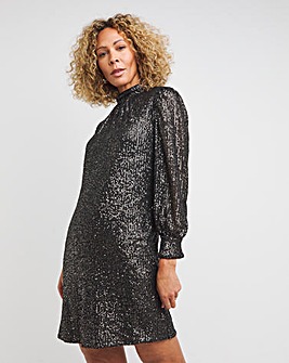 High Neck Sequin Shift Dress