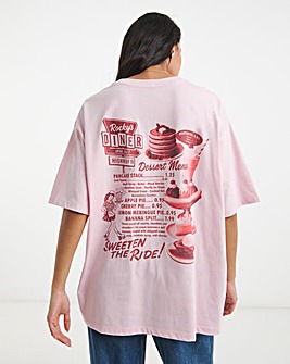 Simply Be Pink Rocky's Diner Oversized Graphic T-Shirt