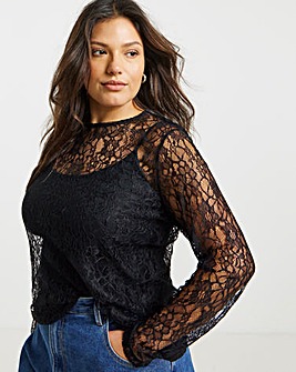 Black Lace Crew Neck Top