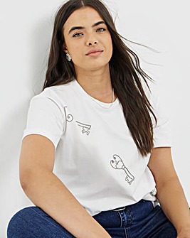 Simply Be Ecru Beaded Key Detail T-Shirt