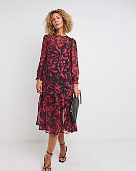 Printed Godet Hem Midi Dress