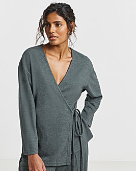 Charcoal Marl Ribbed Wrap Top