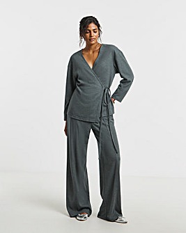Charcoal Marl Ribbed Wide Leg Trousers