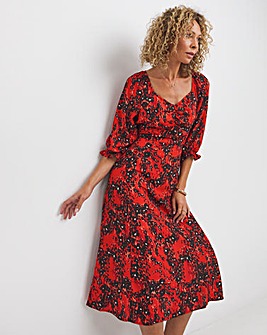 Printed Sweetheart Midi Tea Dress