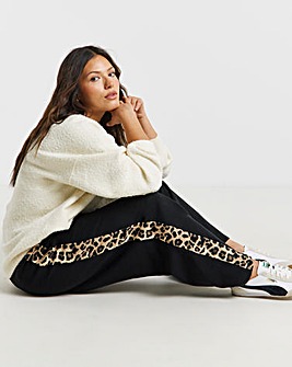 Black & Leopard Side Stripe Wide Leg Joggers