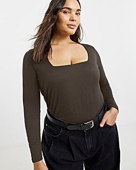 Chocolate Long Sleeve Square Neck Top