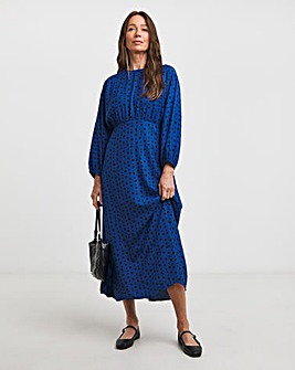 Blue Spot Balloon Sleeve Tea Dress