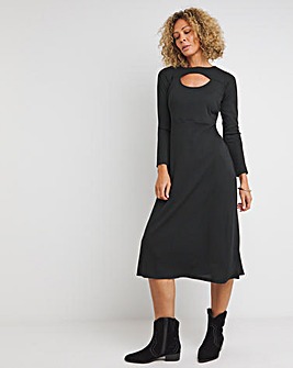 Black Ribbed Cut Out Jersey Midi Dress