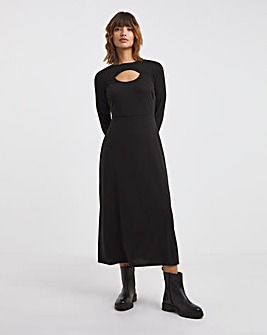 Black Ribbed Cut Out Jersey Midi Dress