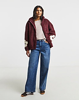 Burgundy Sherpa Teddy with Flower Sleeve Detail