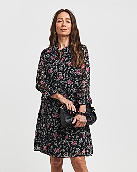 Floral Tie Neck Trapeze Dress