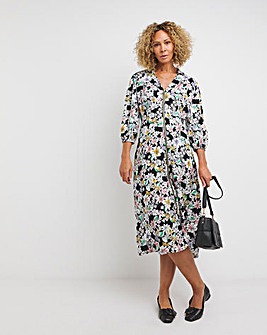 Floral Front Shirt Dress With Open Neck