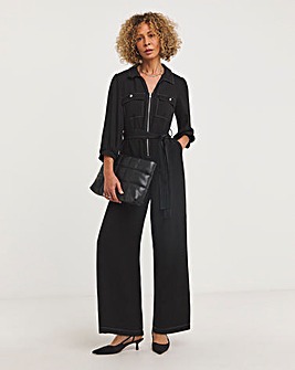 Zip Front Contrast Stitch Jumpsuit