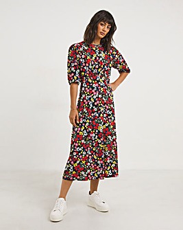 Multi Floral Jersey Short Sleeve Tea Dress